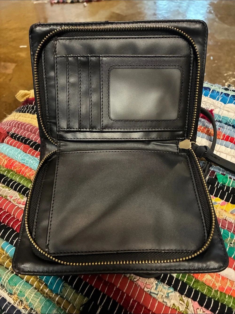 Compact Black Woven-Accent Crossbody Bag for Women